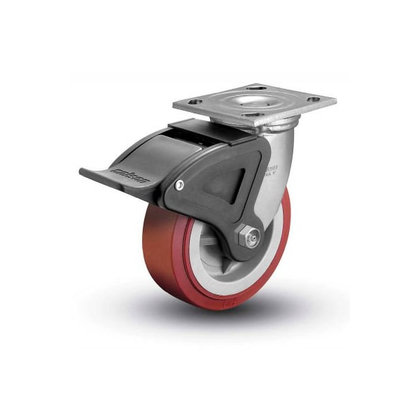 4 Series Swivel Plate Caster Polyurethane With Brake 4" Dia. 600 Lb.